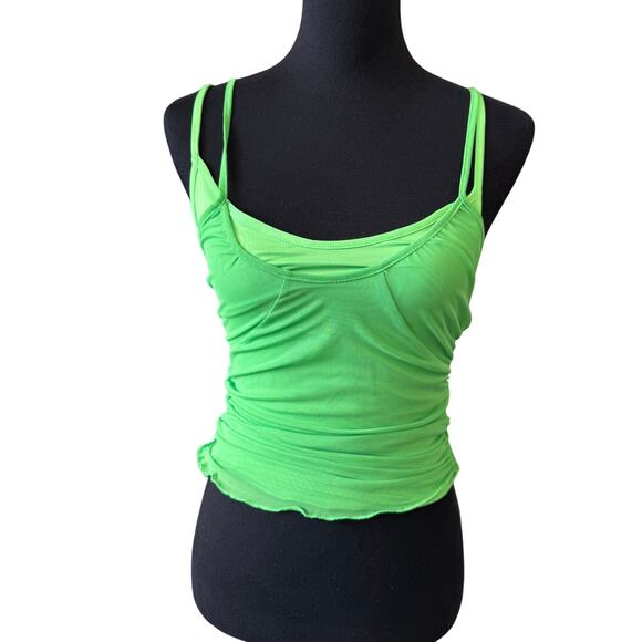 TOPSHOP Mesh Sheer Plisse Tank Top With Strappy Layered Cami Set Of 2 Size 4-6 - Picture 7 of 10